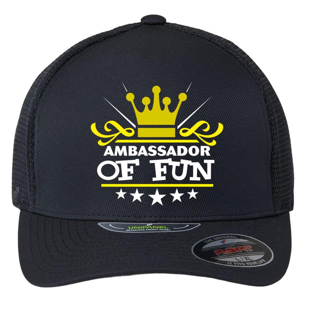 Ambassador Of Fun Funny Saying Costume Party Starter White Funny Gift Flexfit Unipanel Trucker Cap
