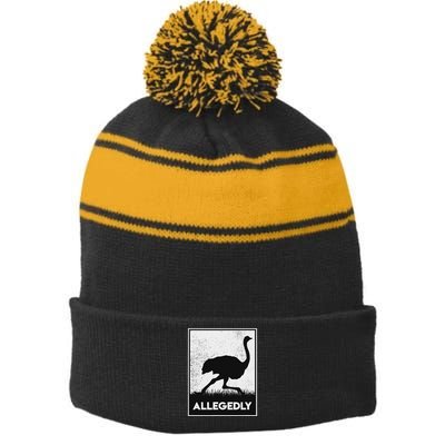 Allegedly Ostrich Funny Flightless Bird Stripe Pom Pom Beanie