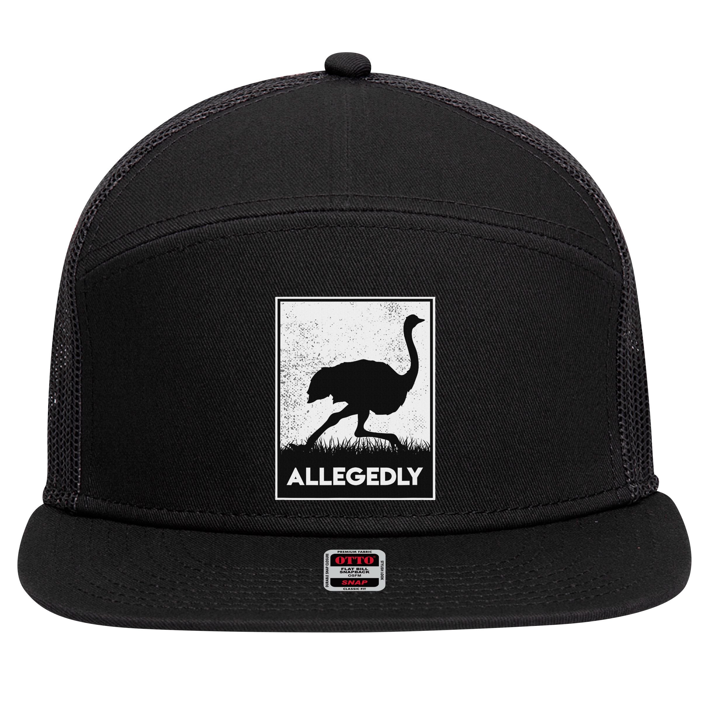 Allegedly Ostrich Funny Flightless Bird 7 Panel Mesh Trucker Snapback Hat