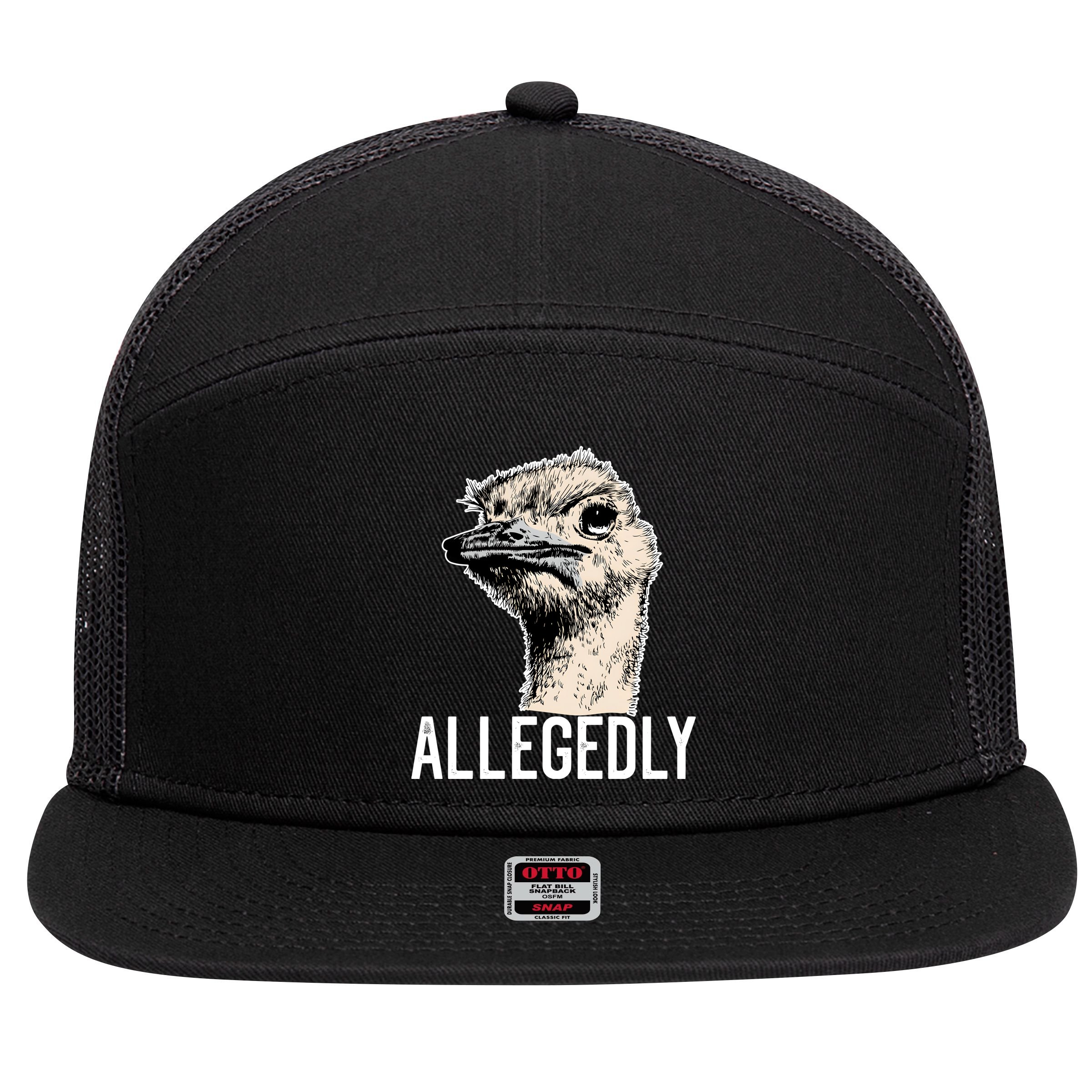 Allegedly Ostrich Funny Flightless Bird Face Design 7 Panel Mesh Trucker Snapback Hat