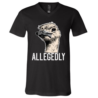 Allegedly Ostrich Funny Flightless Bird Face Design V-Neck T-Shirt