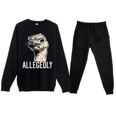 Allegedly Ostrich Funny Flightless Bird Face Design Premium Crewneck Sweatsuit Set