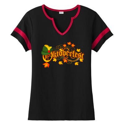 Autumn Oktoberfest Fall Leaves Ladies Halftime Notch Neck Tee