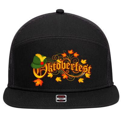 Autumn Oktoberfest Fall Leaves 7 Panel Mesh Trucker Snapback Hat