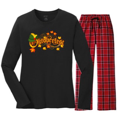 Autumn Oktoberfest Fall Leaves Women's Long Sleeve Flannel Pajama Set 