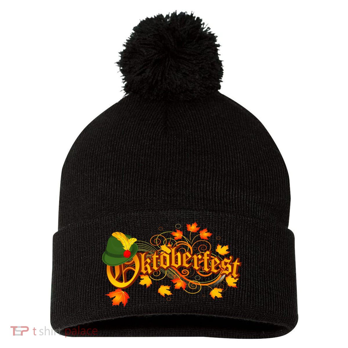 Autumn Oktoberfest Fall Leaves Pom Pom 12in Knit Beanie