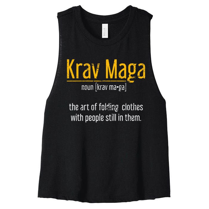 Art Of Folding Clothes With People Still In Them Krav Maga Women's Racerback Cropped Tank