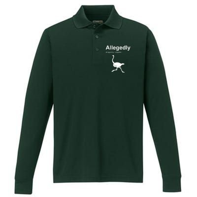 Allegedly Ostrich Funny Performance Long Sleeve Polo