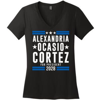 Alexandria Ocasio-Cortez For President 2028 Alexandria Ocasio Cortez 2028 AOC 28 Women's V-Neck T-Shirt