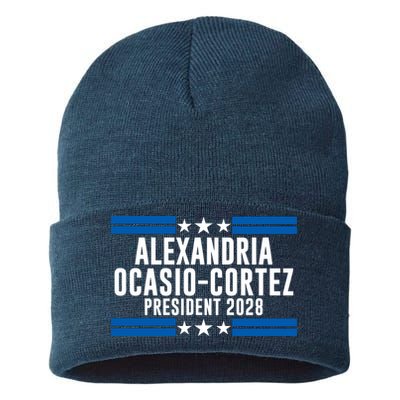 Alexandria Ocasio-Cortez For President 2028 Alexandria Ocasio Cortez 2028 AOC 28 Sustainable Knit Beanie