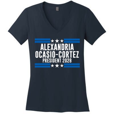 Alexandria Ocasio-Cortez For President 2028 Alexandria Ocasio Cortez 2028 AOC 28 Women's V-Neck T-Shirt