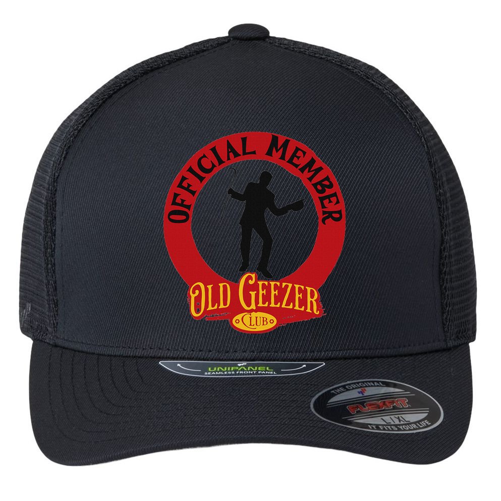 An Old Geezer Old Man Member Flexfit Unipanel Trucker Cap