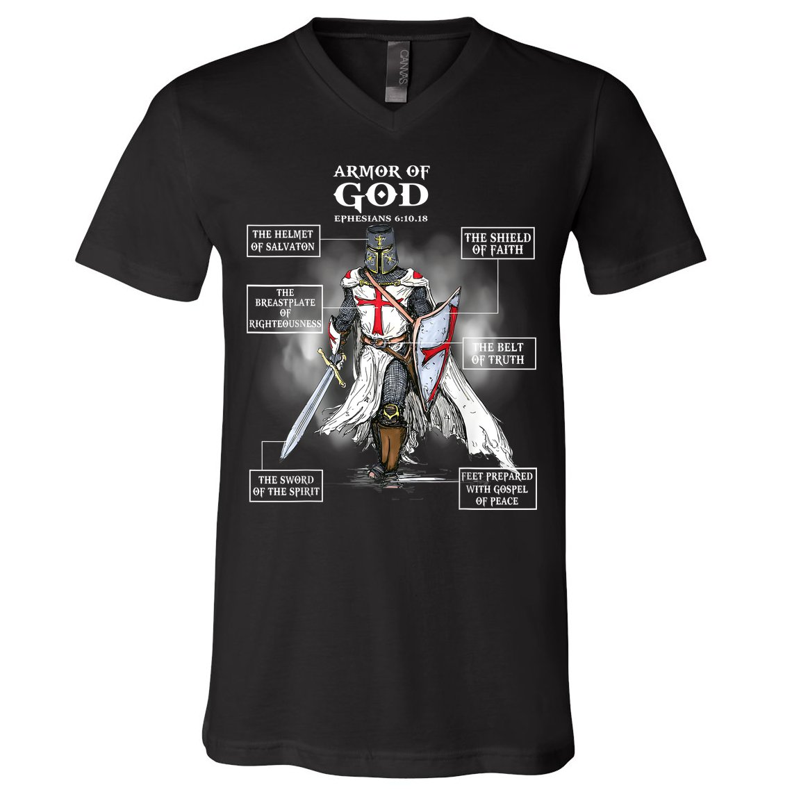 Armor Of God Bible Verse Great Gift For Religious Christian V-Neck T-Shirt