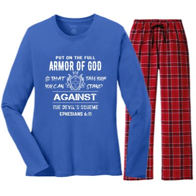 Armor Of God Gift Christian Bible Verse Gift Women's Long Sleeve Flannel Pajama Set 