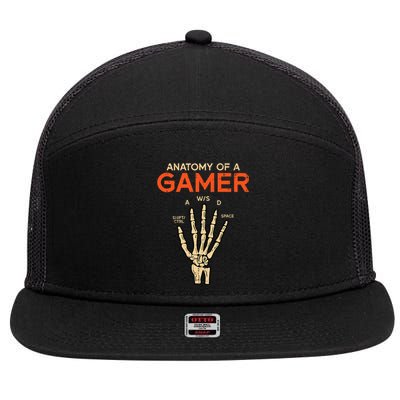 Anatomy Of Gamer Skeleton Hand Funny Men Kids Ns 7 Panel Mesh Trucker Snapback Hat