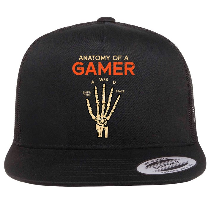 Anatomy Of Gamer Skeleton Hand Funny Men Kids Ns Flat Bill Trucker Hat