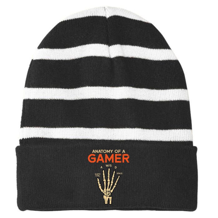 Anatomy Of Gamer Skeleton Hand Funny Men Kids Ns Striped Beanie with Solid Band