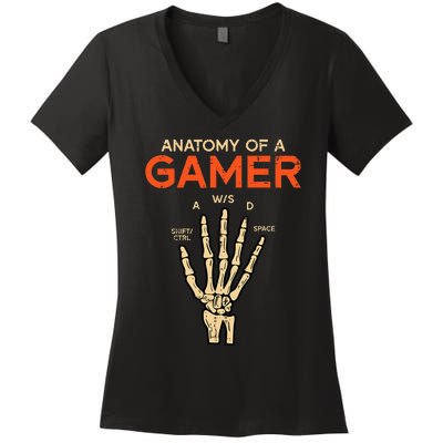 Anatomy Of Gamer Skeleton Hand Funny Men Kids Ns Women's V-Neck T-Shirt