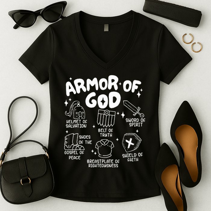 Armor Of God put on the armor of God Christian bible verses Women's V-Neck T-Shirt