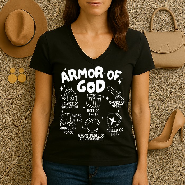 Armor Of God put on the armor of God Christian bible verses Women's V-Neck T-Shirt