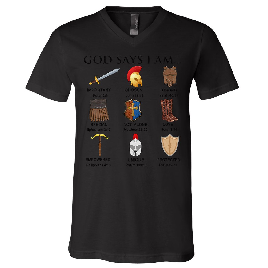 Armor of God Says I Am Christian Loves Jesus Heart V-Neck T-Shirt