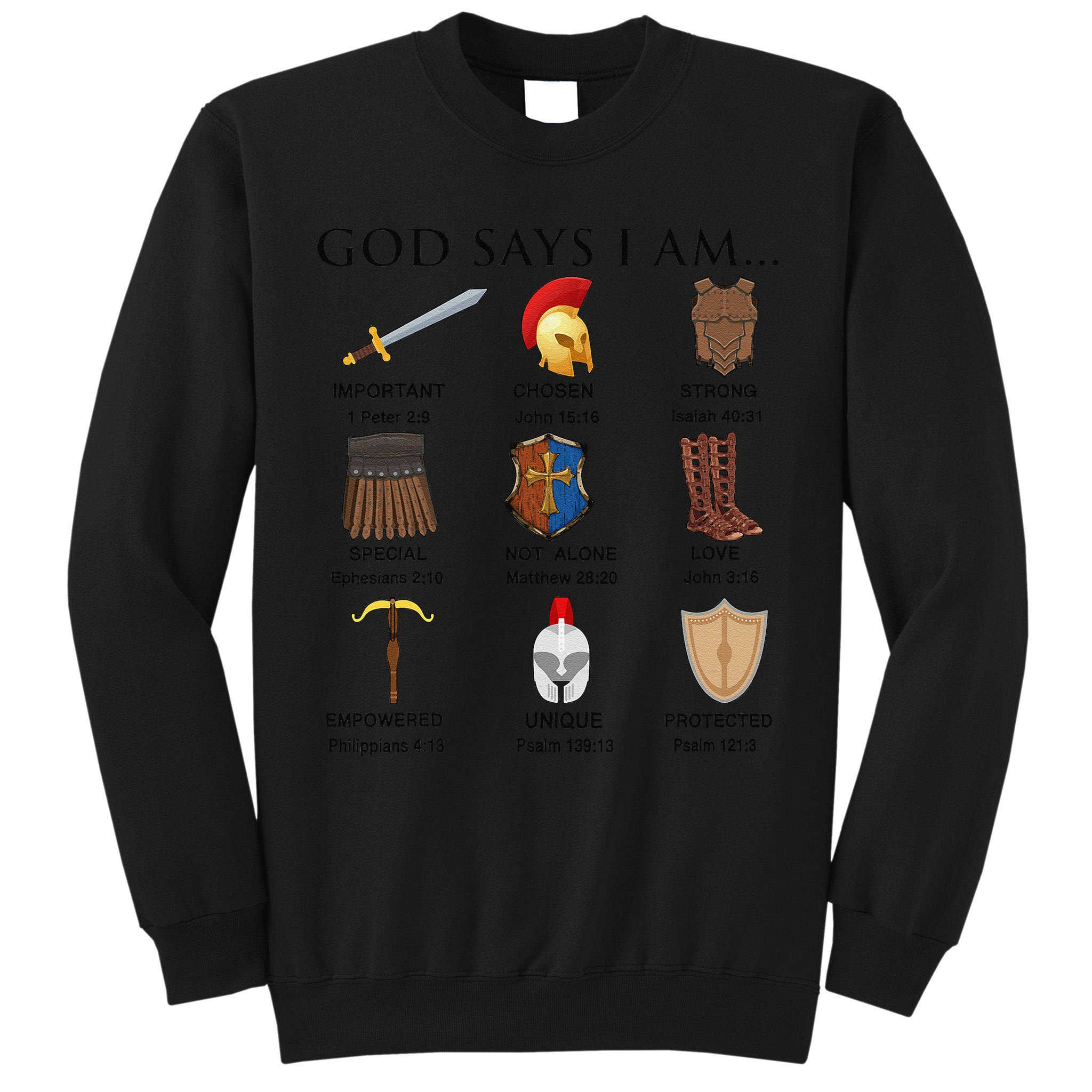 Armor of God Says I Am Christian Loves Jesus Heart Tall Sweatshirt