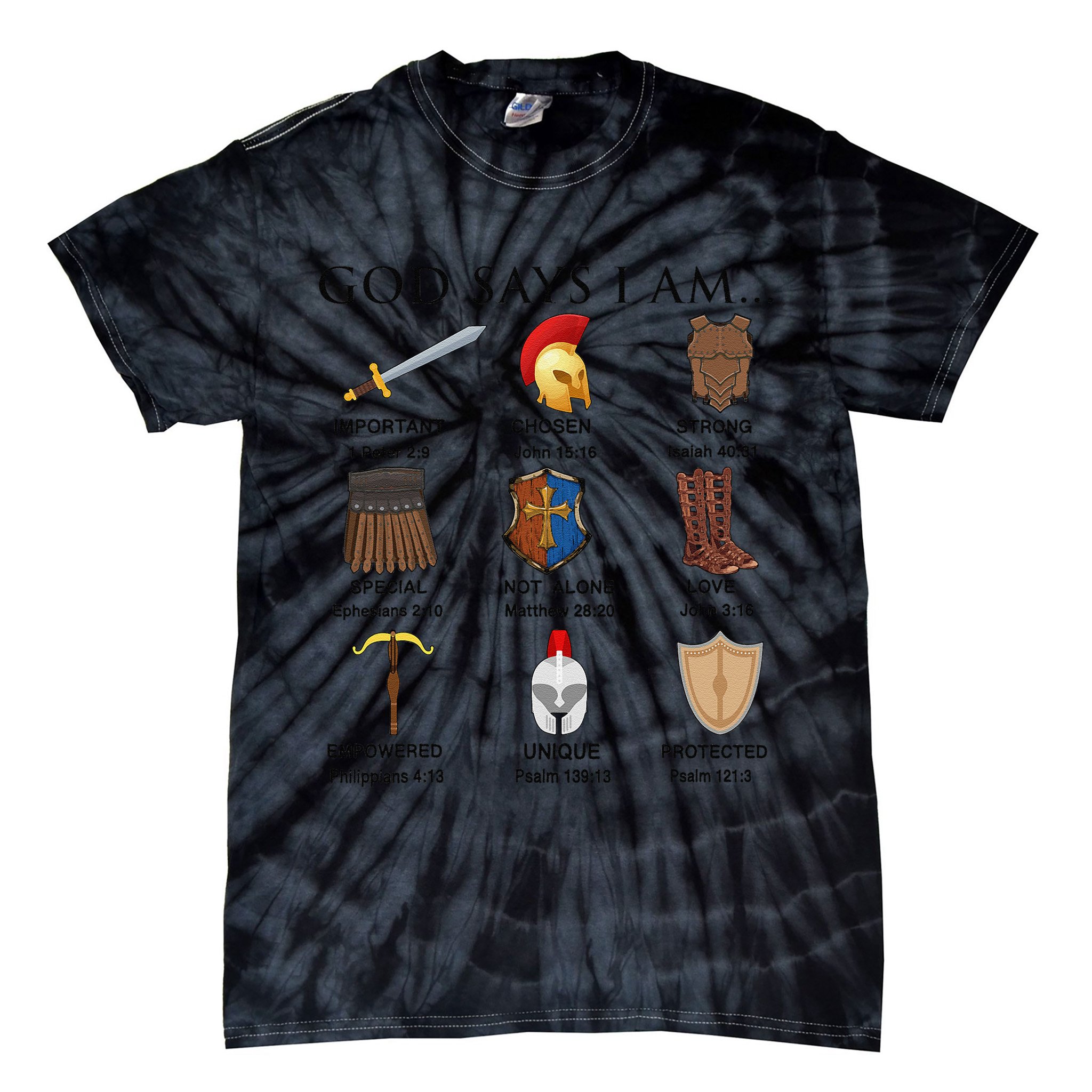 Armor of God Says I Am Christian Loves Jesus Heart Tie-Dye T-Shirt