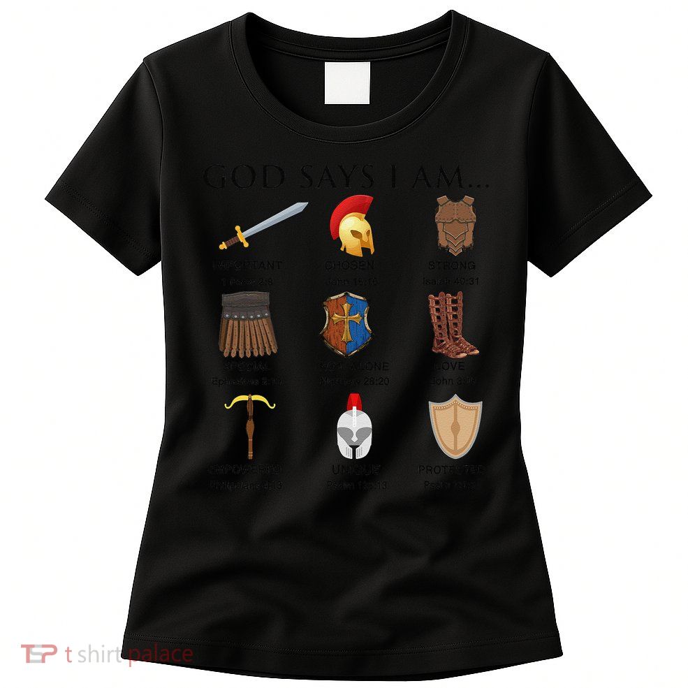 Armor of God Says I Am Christian Loves Jesus Heart Womens T-Shirt