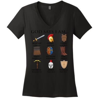 Armor of God Says I Am Christian Loves Jesus Heart Women's V-Neck T-Shirt