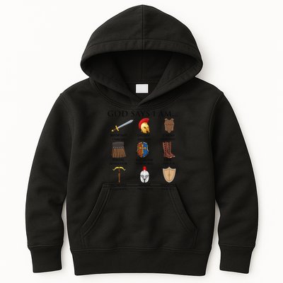 Armor of God Says I Am Christian Loves Jesus Heart Kids Hoodie