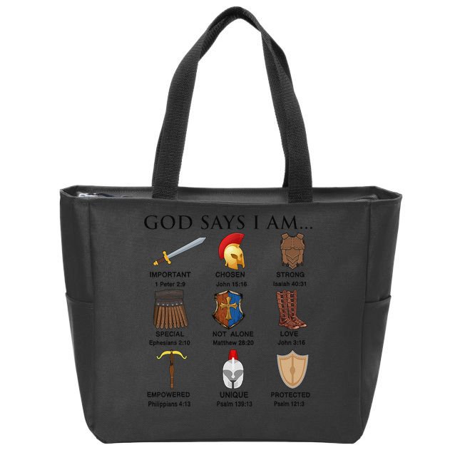 Armor of God Says I Am Christian Loves Jesus Heart Zip Tote Bag