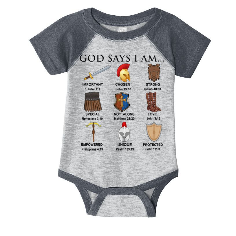 Armor of God Says I Am Christian Loves Jesus Heart Infant Baby Jersey Bodysuit