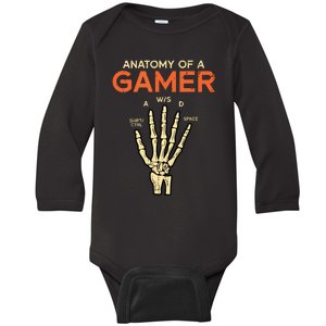 Anatomy Of Gamer Skeleton Hand Funny Men Boy Teens Baby Long Sleeve Bodysuit