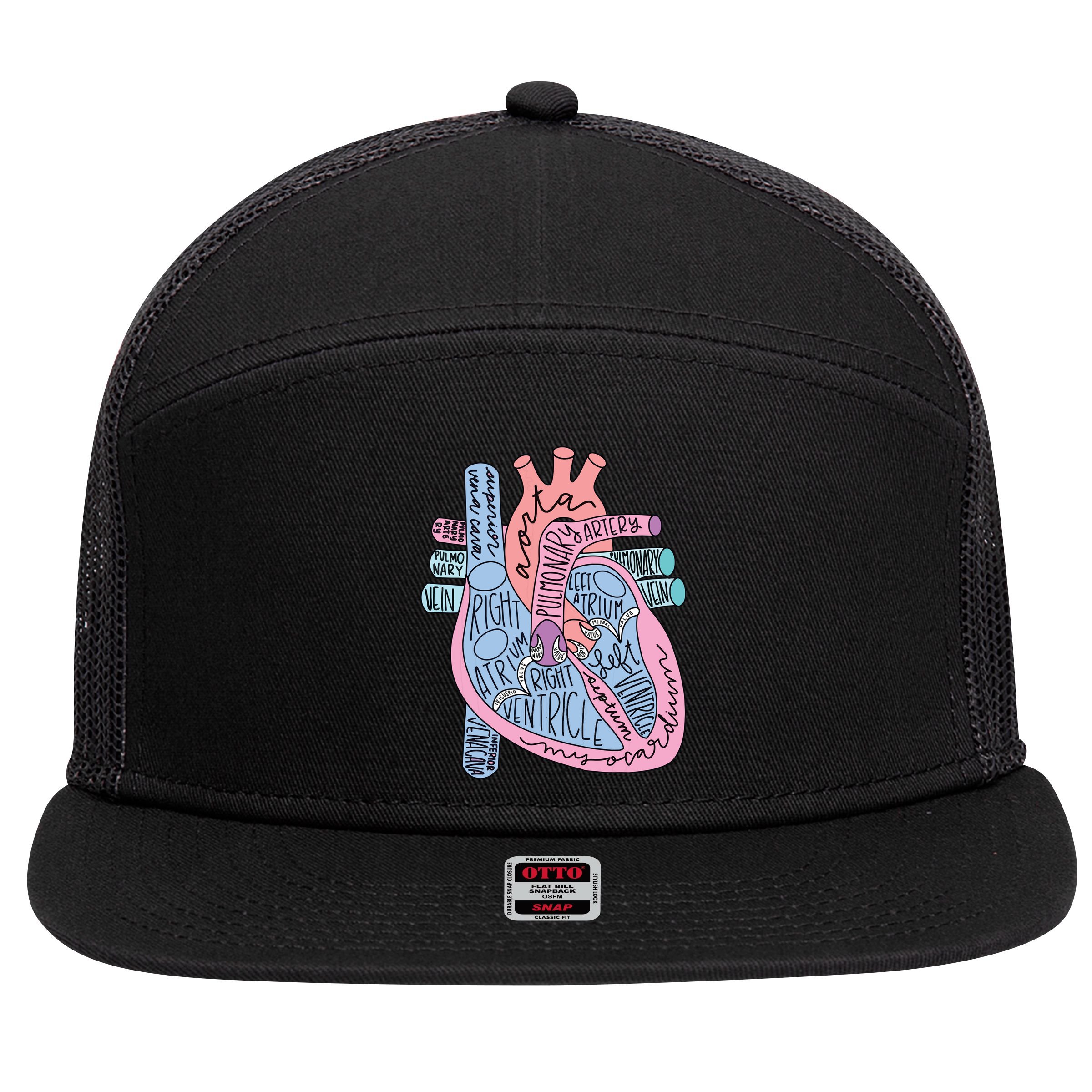 Anatomical Of Heart Cardiac Nurse Practioner Sonographer 7 Panel Mesh Trucker Snapback Hat