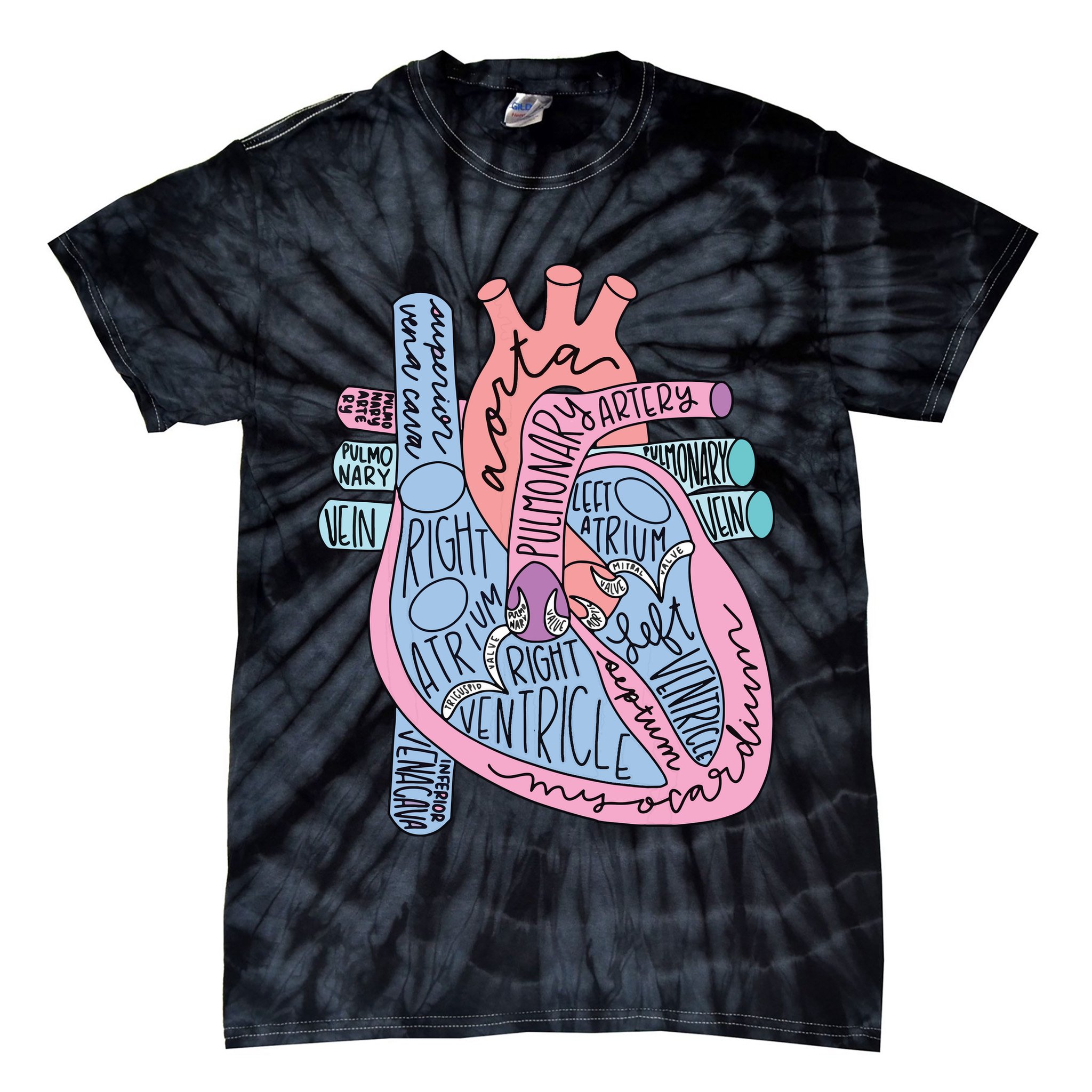 Anatomical Of Heart Cardiac Nurse Practioner Sonographer Tie-Dye T-Shirt