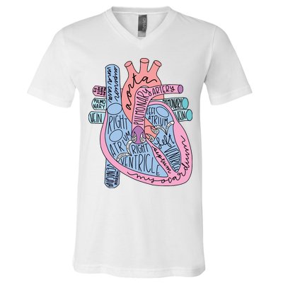 Anatomical Of Heart Cardiac Nurse Practioner Sonographer V-Neck T-Shirt