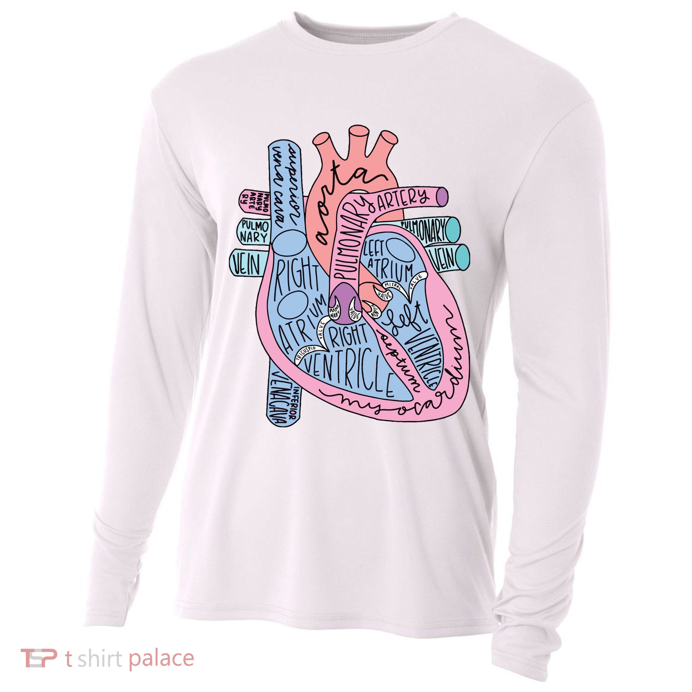 Anatomical Of Heart Cardiac Nurse Practioner Sonographer Cooling Performance Long Sleeve Crew