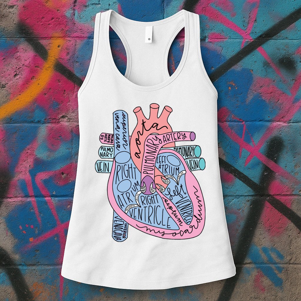 Anatomical Of Heart Cardiac Nurse Practioner Sonographer Womens Tank Top