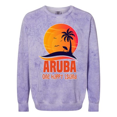 Aruba One Happy Island Beautiful Sunset Beach Colorblast Crewneck Sweatshirt