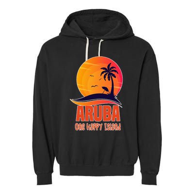 Aruba One Happy Island Beautiful Sunset Beach Garment-Dyed Fleece Hoodie