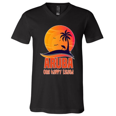 Aruba One Happy Island Beautiful Sunset Beach V-Neck T-Shirt