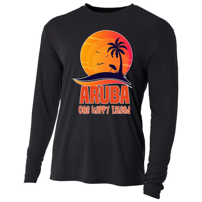 Aruba One Happy Island Beautiful Sunset Beach Cooling Performance Long Sleeve Crew