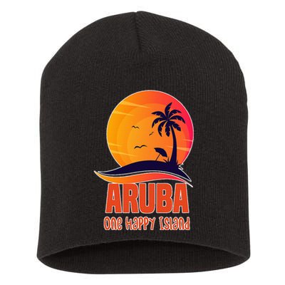 Aruba One Happy Island Beautiful Sunset Beach Short Acrylic Beanie