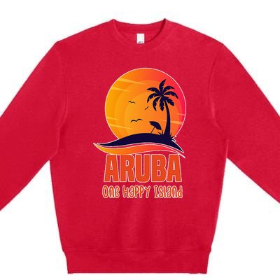 Aruba One Happy Island Beautiful Sunset Beach Premium Crewneck Sweatshirt