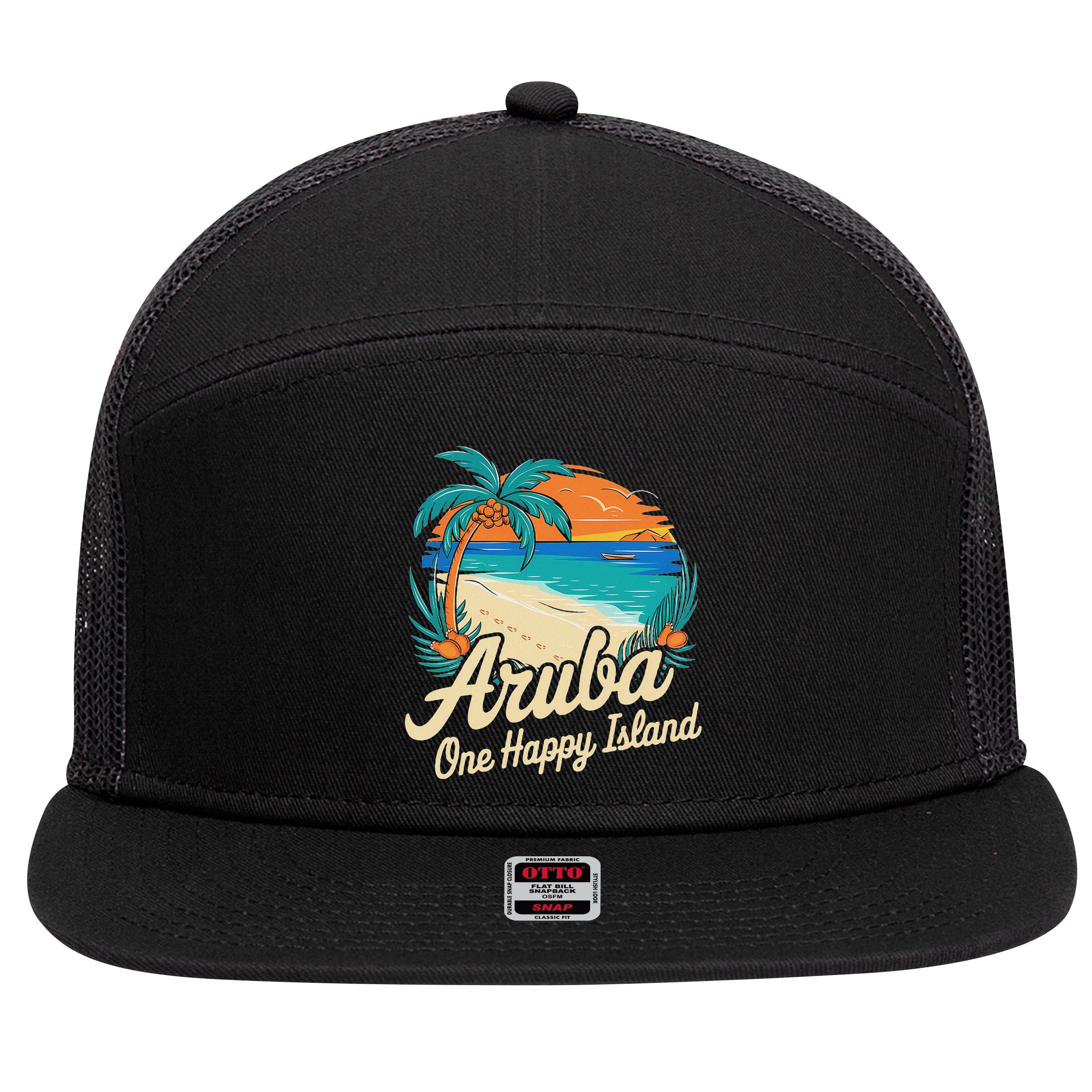 Aruba One Happy Island Souvenir 7 Panel Mesh Trucker Snapback Hat