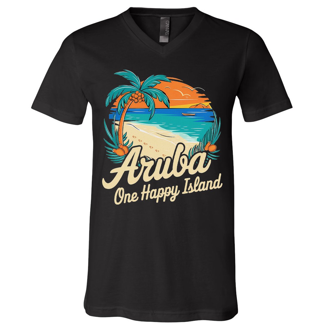 Aruba One Happy Island Souvenir V-Neck T-Shirt