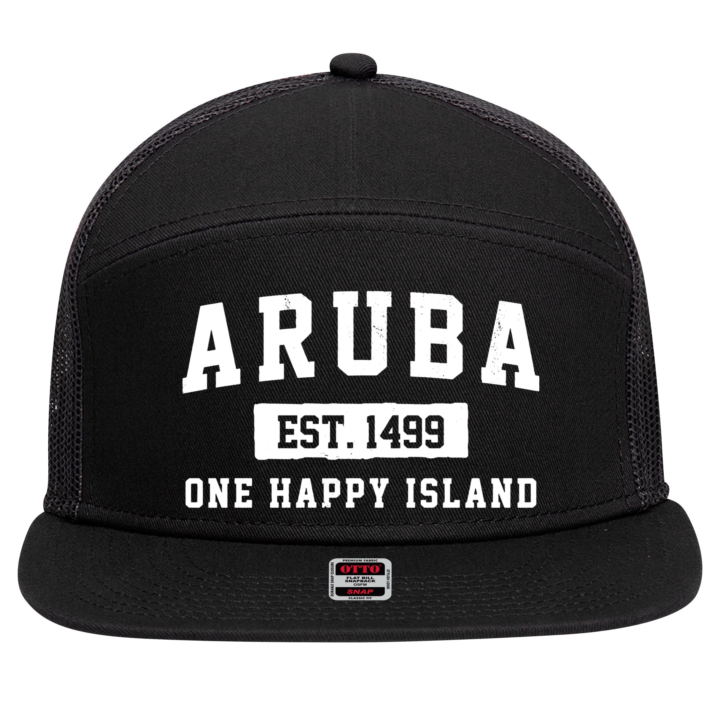 Aruba One Happy Island 1499 Vintage 7 Panel Mesh Trucker Snapback Hat