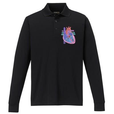 Anatomical Of Heart Cardiac Nurse Practioner Sonographer Performance Long Sleeve Polo