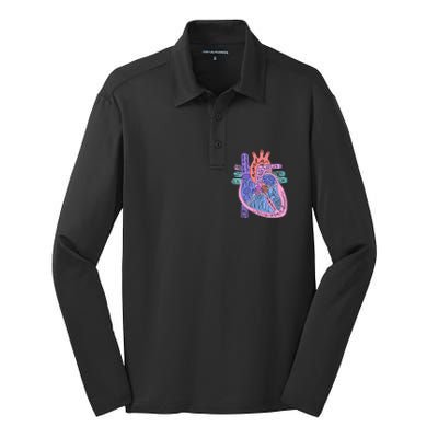 Anatomical Of Heart Cardiac Nurse Practioner Sonographer Silk Touch Performance Long Sleeve Polo