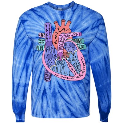 Anatomical Of Heart Cardiac Nurse Practioner Sonographer Tie-Dye Long Sleeve Shirt